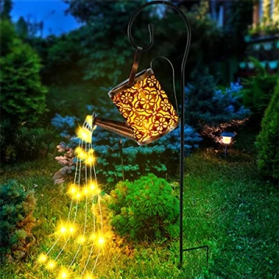 Image of Hands DIY Solar Watering Can Light, Large Lights Garden Ornaments, Outdoor Waterproof Waterfall String Retro Metal Fairy with Bracket for Pathway Patio Yard