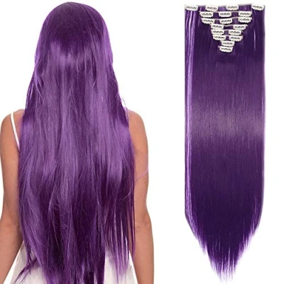 Image of 26&quot; Clip in Hair Extensions 8 Pieces Straight Full Head Synthetic Fibre Set Purple Blue(Length:66cm,Weight:140g)