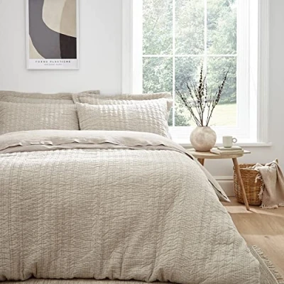 Image of Pineapple Elephant Bedding Tamba Jersey Stripe Super King Duvet Cover Set with Pillowcases Natural