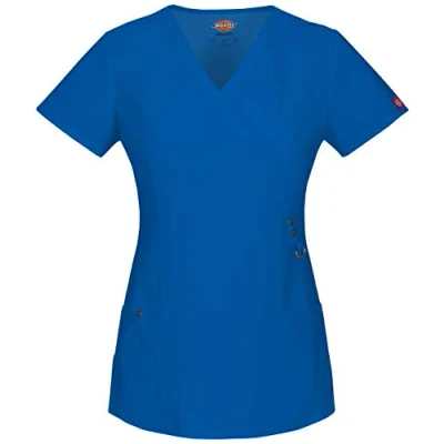 Image of Dickies Women&#039;s Mock Wrap Top Medical Scrubs, Royal, Large
