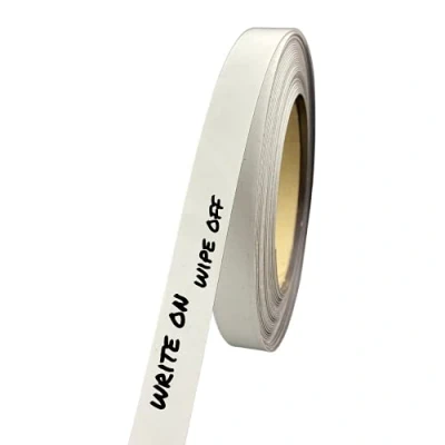 Image of Gloss White Magnetic Tape Roll Easy Wipe Racking Strip 20mm Wide x 0.8mm Thick 10M Long Whiteboard Strips, Writable Magnet Sheet Write on Off