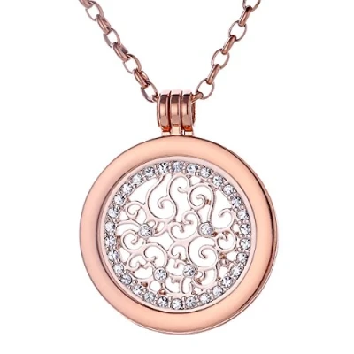Image of Morella Women Necklace 70 cm 27.5&quot; Rose Golden Stainless Steel with Coin 33 mm 1,3&quot; Ornament Design in a Velvet Jewelry Bag