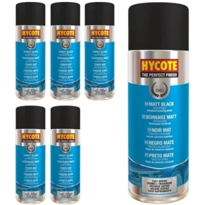 Image of Hycote Matt Black Spray Paint, 400ml (Pack of 6)
