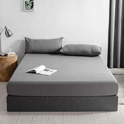 Image of Good Nite Fitted Sheet 160 x 200 cm Grey Polyester Bed 30 Extra Deep Pocket Soft and Breathable Machine Washable