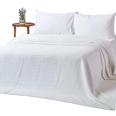 Image of Homescapes 100% Organic Cotton Waffle Blanket White Super King Bed Size 280 x 230 cm Soft Combed Throw