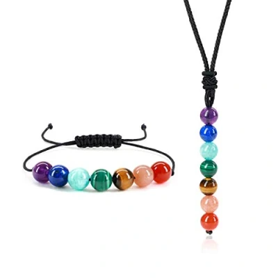 Image of COAI Womens Healing Seven Chakra Stones Beaded Bracelet and Necklace Set