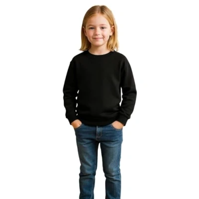 Image of True Face Kids Sweatshirt Crew Neck Jumper Long Sleeve Cotton Pullover Plain Sweater Ribbed Cuff Boys School Uniform Top Black 7/8 Years