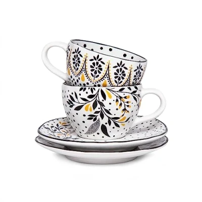 Image of Sara Miller Artisanne Noir Set of 2 Espresso Cups &amp; Saucers