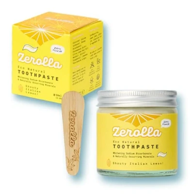 Image of Zerolla Eco Natural Toothpaste 60ml Italian Lemon Whitening with Sodium Bicarbonate &amp; Organic Essential Oils Free from Fluoride, SLS Certified Organic, Vegan and Plastic