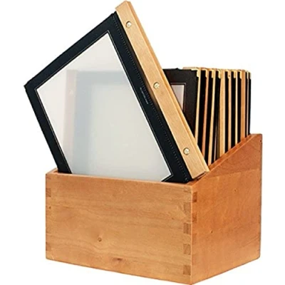 Image of Securit H759 Wood Spine American Style A4 Menu Cover and Storage Box, Black