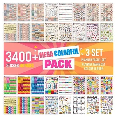 Image of colortouch Planner Stickers Set 3400+ Pcs 40 Sheets Bullet Journal für Monatsplaner Organizer Children, Adults, Kids, Girls, Cute Pack Calendar, Agenda, Saisonal