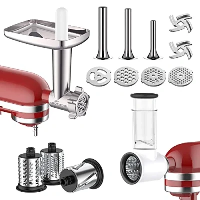 Image of Meat Grinder&amp;Slicer Shredder Attachment for KitchenAid Stand Mixer, Mixer Accessories Includes Metal Grinder with Sausage Stuffer Tubesand and Slicer Set by Gvode
