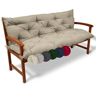 Image of Beautissu Garden Bench Cushion 100x50x50cm Flair BR Comfortable Outdoor Seat with Backrest for Swing or 2 Seater Natural