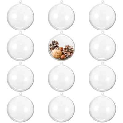 Image of THE TWIDDLERS Pack of 24 Clear Plastic Baubles 8cm Fillable Ornaments DIY Transparent Christmas Decorations and Hanging Balls
