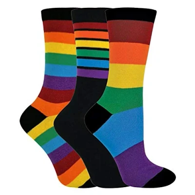 Image of Sock Snob Girls Childrens Kids 3 Pair Striped Rainbow Design Casual School Socks Multicolour Size UK 9 11
