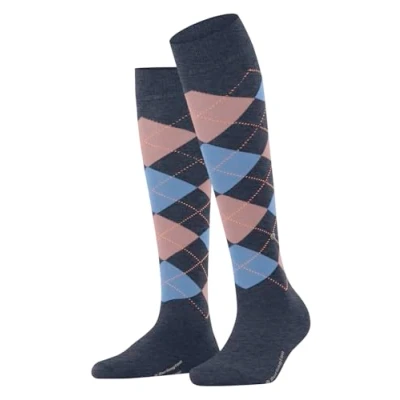 Image of Burlington Women&#039;s Marylebone W KH Wool Long Patterned 1 Pair Knee High Socks, Blue (Dark Melange 6688) new eco friendly, 3.5 7