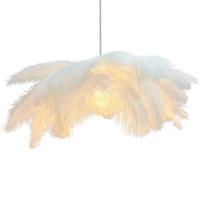 Image of GUANSHAN Creative White Feather Pendant Light Simple Lampshade Lamp Ceiling Decorative Chandelier for Bedroom, Stairs, Dining Room