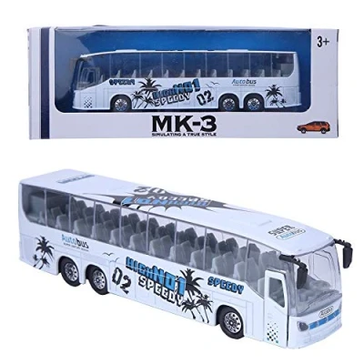 Image of Tnfeeon 1:50 Simulation Pull Back Alloy Bus Toy, Simulated Die Cast Vehicles Model Toy with Light Music for Children Kids Boys Girls(White)