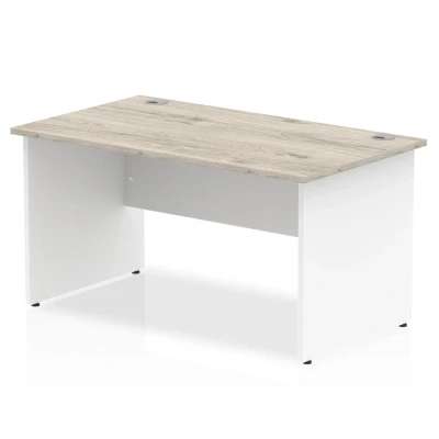 Image of Impulse 1400 x 800mm Straight Desk Grey Oak Top White Panel End Leg