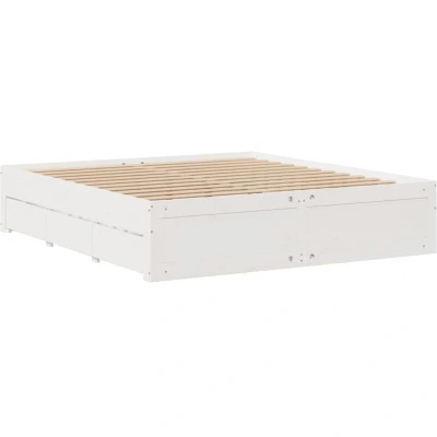 Image of vidaXL Bed Frame without Mattress with Drawers White 180x200 cm Super King Solid Wood Pine