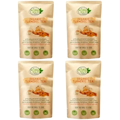 Image of Organic Turmeric Tea Bags By The Natural Health Market Gold Curcuma Longa Herbal Pure Root Plastic Free Filter Mesh and Outer Packaging (200 4 x 50 bag packs)