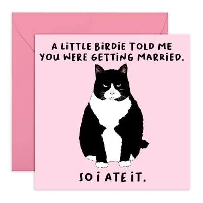 Image of Central 23 Funny Congratulations Card for Her &#039;A Little Birdie…You Were Getting Married&#039; Fun Engagement Cat Comes with Stickers