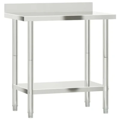 Image of vidaXL Stainless Steel Kitchen Work Table with Backsplash 82.5x55x93 cm for Restaurant, Bar, Commercial Use, Storage Shelf