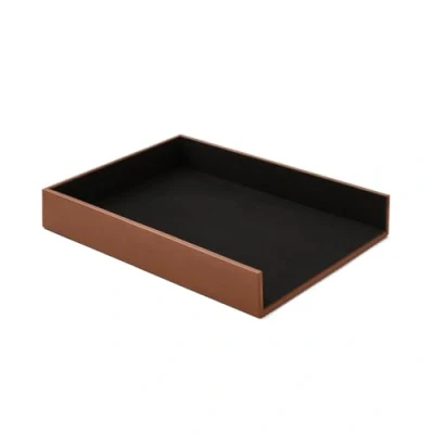Image of Eglooh Minerva Paper Tray for Desk and Office Leather Orange Brown A4 Document Tray, Letter Organiser cm 32 x 24,2 H.5 Entirely Made in Italy