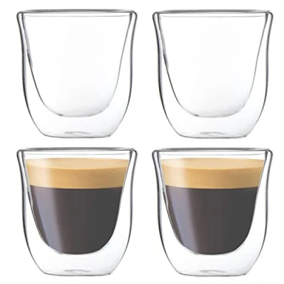 Image of Youngever 4 Pack 85ML Espresso Cups, Double Wall Thermo Insulated Glass Coffee 2.8 Ounce