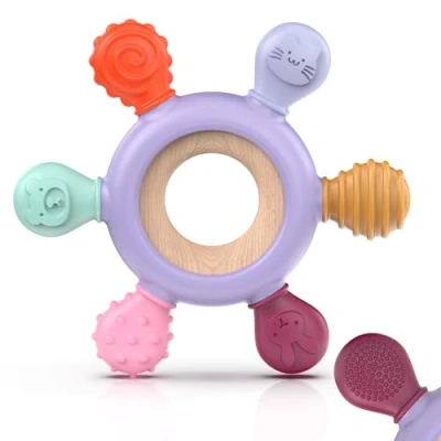 Image of Teething Ring for Babies, Baby Toy Made of Silicone, Rudder Grasping Toy, BPA Free Nursing Accessories 3+ Months Babies Toddlers