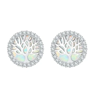 Image of KristLand Opal Tree of Life Studs Earrings Silver Gold Plated Earring with Zirconia Stone Birthday Jewelry Gift for Woman Ladies Girls