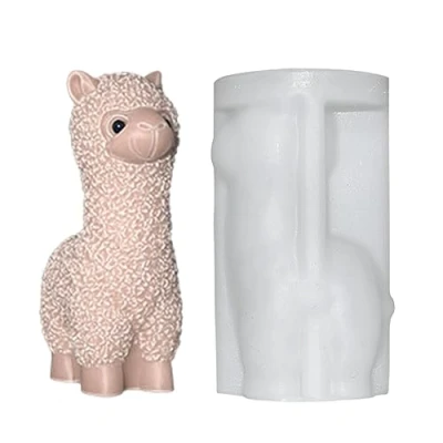 Image of Alpaca Candle Mould, Small Alpacas Crafts Epoxy Resin Mould Non Stick Cake Decoration Fondant Lama Shaped Silicone for Homemade Aesthetic Ceolup