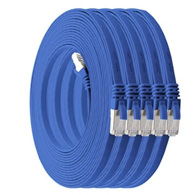 Image of 1aTTack.de 5 m blue pack of Cat7 flat cable network Cat 7 raw Gigabit Lan (10Gbit/s) ribbon installation patch slim Rj 45 plug Cat6a
