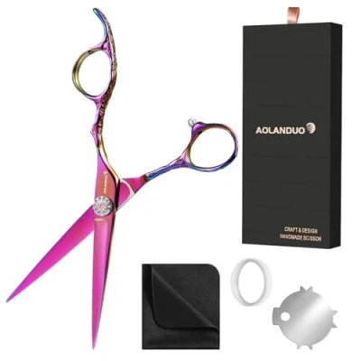 Image of AOLANDUO 6&quot; Pink/Neon Hair Cutting Shears/Barber Scissor High End Aichi Steel Shears for Edge/Offset/Sword Design Salon Stylists Beauticians
