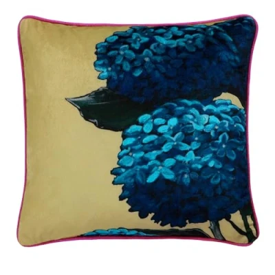 Image of Laurence Llewelyn Bowen Luxury Hydrangea Cushion 43 x 43cm Reversible Designs Stripe Filling/Padding Included Piped Edge Floral Hiyah Collection