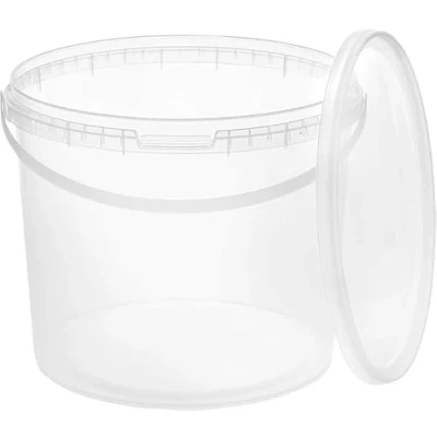 Image of BenBow Bucket with lid 1,32 GAL (5 L) Transparent 10x 5 Litres food safe, sturdy, airtight, leak proof plastic storage container, handle empty