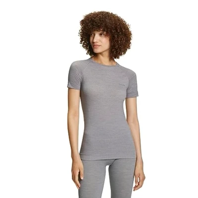 Image of FALKE Women&#039;s Wool Tech Light Round Neck W S/S TS Functional Yarn Quick Dry 1 Piece Base Layer Top, Grey (Grey Heather 3757), S