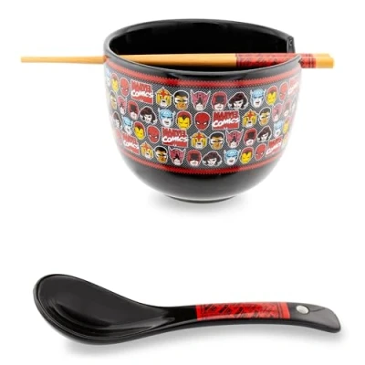 Image of Marvel Comics Superheroes 20 Ounce Ramen Bowl With Chopsticks and Spoon