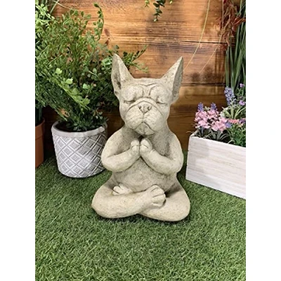 Image of STONE GARDEN MEDITATING SITTING FRENCH BULLDOG / FRENCHIE DOG ORNAMENT STATUE
