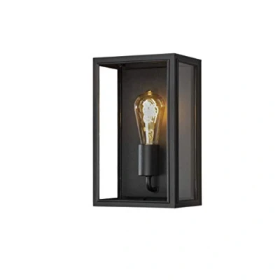 Image of Konstsmide Carpi Outdoor Box Style 1 x 60 W E27 Max Wall Lamp/Clear Glass/IP44/Outside Light, Alloy Steel, W, Black