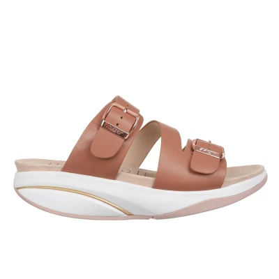 Image of MBT KACE Women&#039;s Leather Sandals with Buckle Closure. Lightweight and Comfortable Spring Summer Footwear Physiological for Comfort Stability. Modern Style Dress Sandals. Brown Color