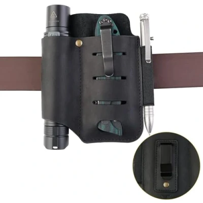 Image of VIPERADE PJ15 Multitool Sheath for Belt, EDC Pocket Organizer Men, Leather Pouch with Keychain, Flashlight Holder, Pen Tools Knife Leatherman Black