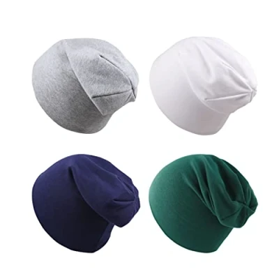 Image of Nishine 4 Pack Soft Baby Beanies Hats Kids Skull Caps Toddler Nursery Knit Cap, White, 0 12 Months