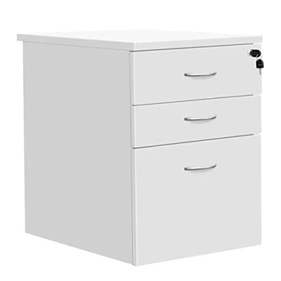 Image of Heavy Duty 3 Drawer (1 for Filing) Mobile Pedestal Filing Cabinet, File Office Cabinet with Anti Tilt Mechanism &amp; Lockable Storage, 5 Year Wty, White