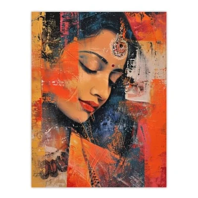 Image of Artery8 Young Indian Woman Portrait Modern Artwork Beauty Living Room Large Wall Art Poster Print Thick Paper 18X24 Inch