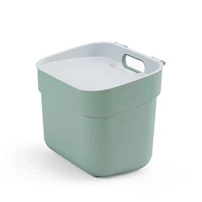 Image of Curver Ready to Collect 100% Recycled 5L Kitchen Accessories Recycling Lift Top Bin Green with Light Grey Lid