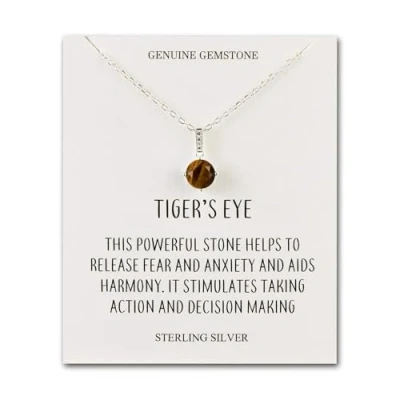 Image of Philip Jones Sterling Silver Tigers Eye Gemstone Necklace with Quote Card