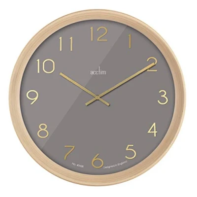 Image of Acctim 22677 Upsilon quartz wall clock, wood effect case, Aston Grey face