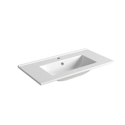 Image of Durovin Bathrooms Luxurious Ceramic Basin Semi Recessed Bathroom Sink Vessel One Tap Hole with Overflow (700x365x165mm(WxDxH))