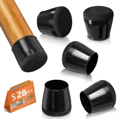 Image of 28Pcs Chair Floor Leg Protectors, BAIPOK Silicon Caps for Hardwood Floors, Furniture Feet Protectors Pads, Rectangle Chairs Covers With Stronger Felt Black(24mm 33mm)